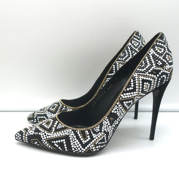 Salvatore Ferragamo Fiore Mosaic Beaded Pumps Size 10 Pointed Toe Heels - Picture 5 of 12